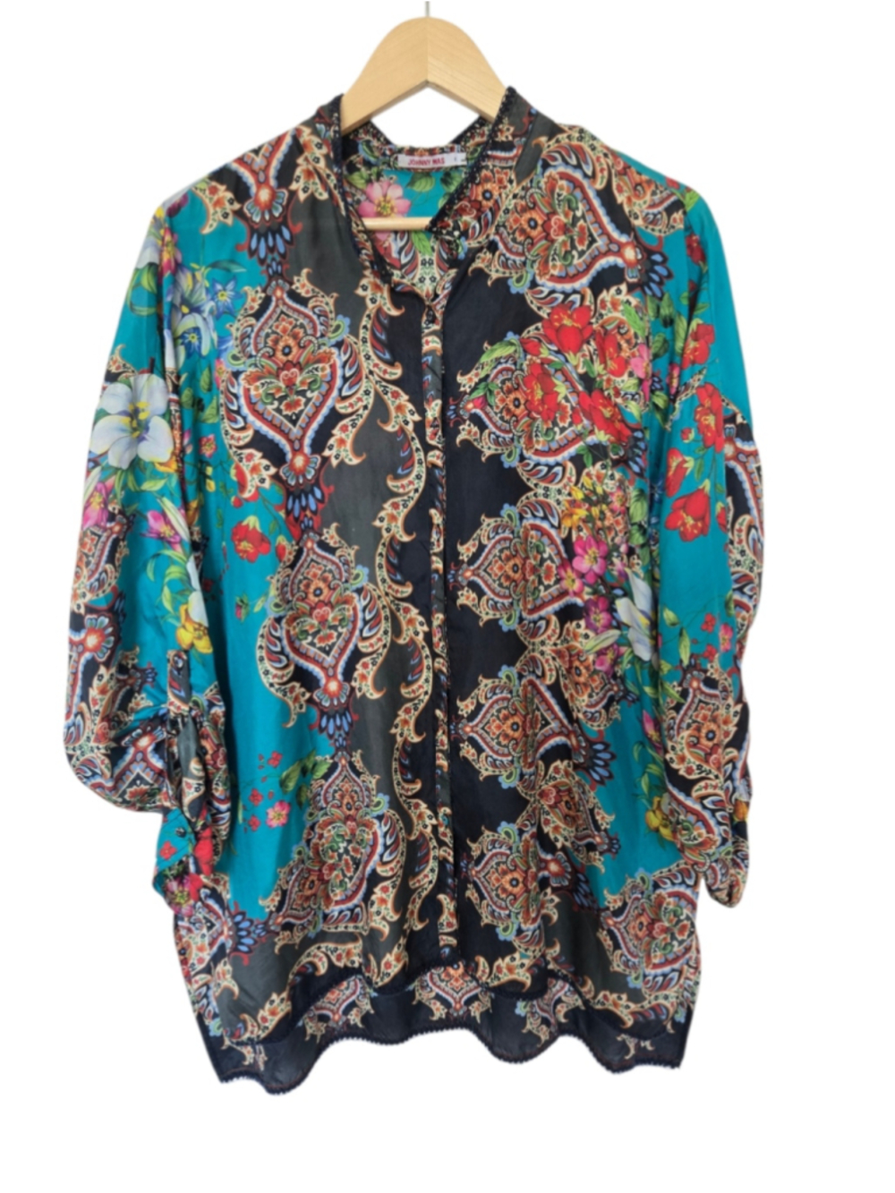 Johnny Was Floral Paisley silk Boho Women's blouse L